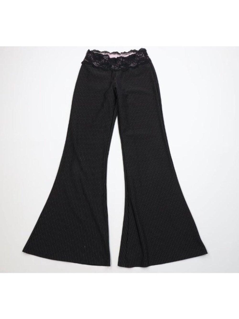 Vtg 90s Y2K Babydoll Womens Medium Lace Pinstriped Stretch Bell Bottoms Pants
